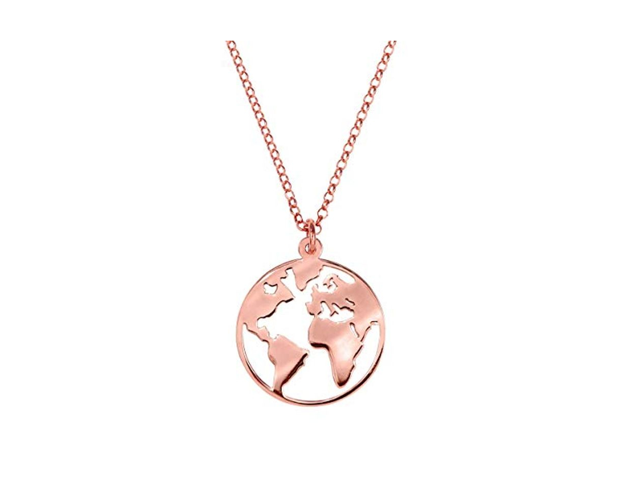 Product SINGULARU ®Collar Mundo Oro Rosa para Mujer Plata de Ley 925 con baño de Oro Rosa de 18k